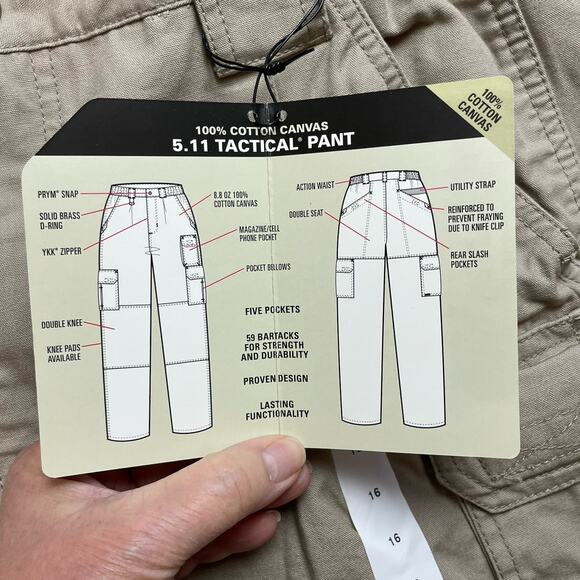 511 Tactical BDU Cargo Pant Womens 16 Khaki Tan 100% Cotton Canvas 64355 NWT - Picture 6 of 10